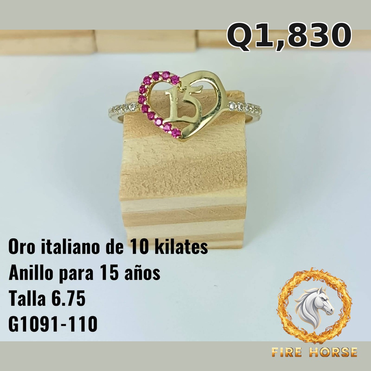 Anillo de 15 años de oro italiano 10k — G1091-110
