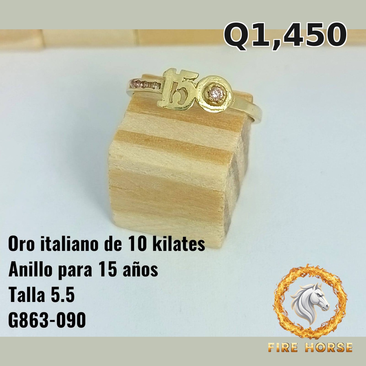 Anillo de 15 años de oro italiano 10k — G863-090