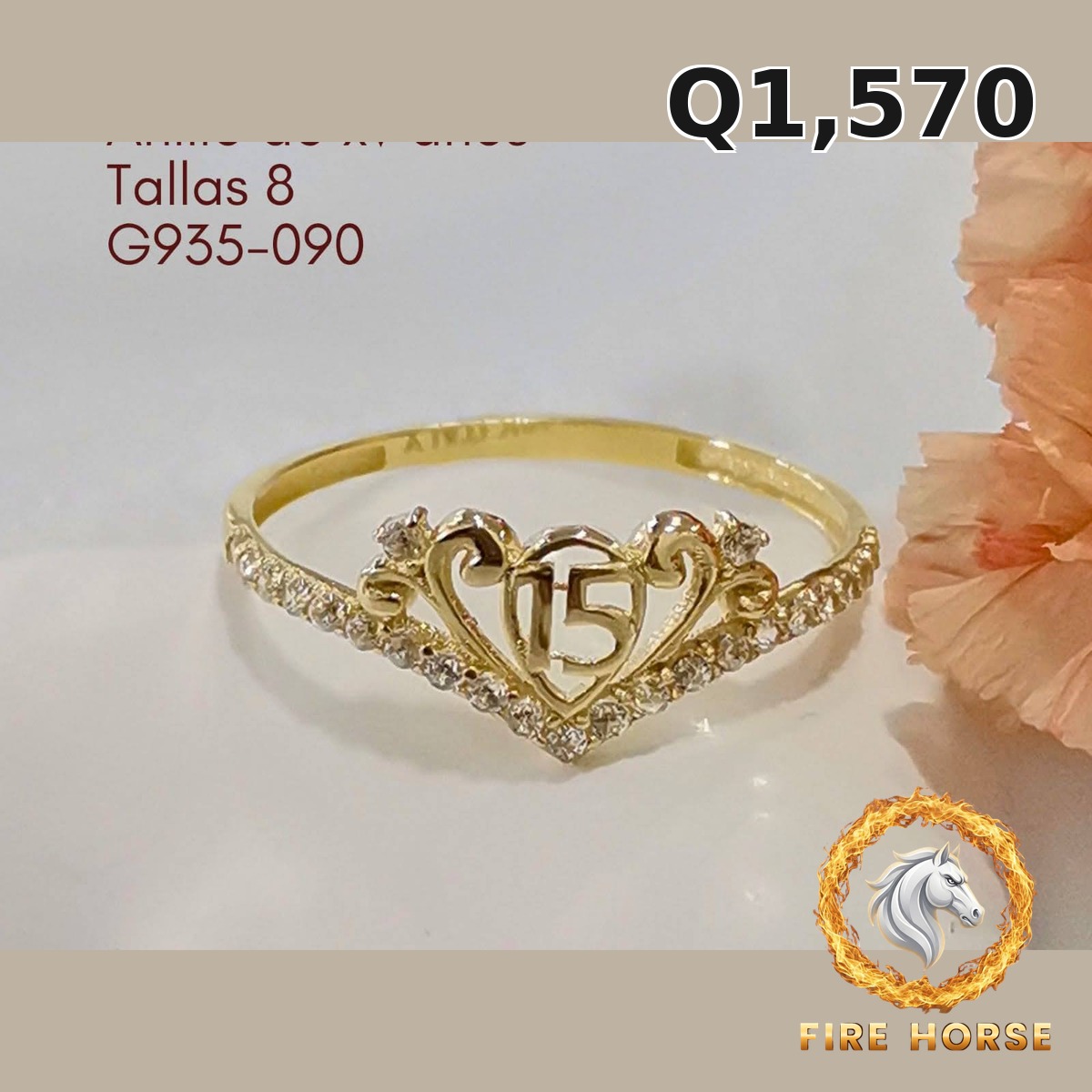 Anillo de 15 años de oro italiano 10k — G935-090
