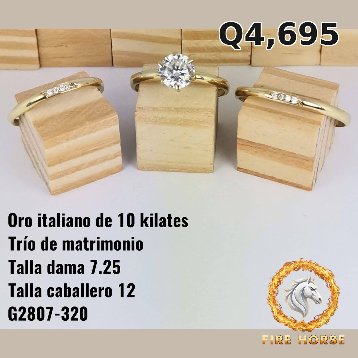 Trío de matrimonio de oro italiano 10k — G2807-320