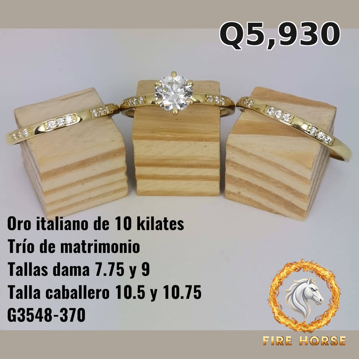 Trío de matrimonio de oro italiano 10k — G3548-370