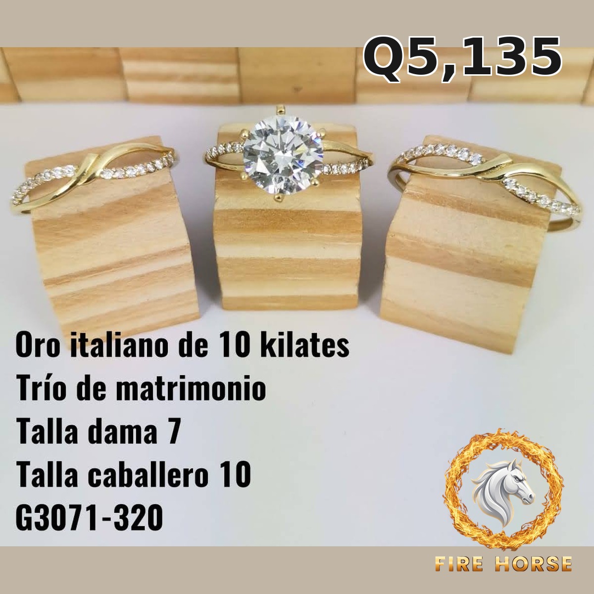 Trío de matrimonio de oro italiano 10k — G3071-320