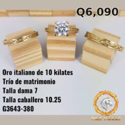 Trío de matrimonio de oro italiano 10k — G3643-380