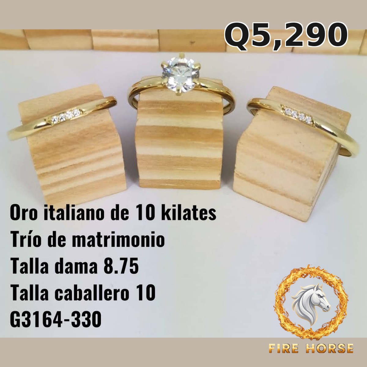 Trío de matrimonio de oro italiano 10k — G3164-330