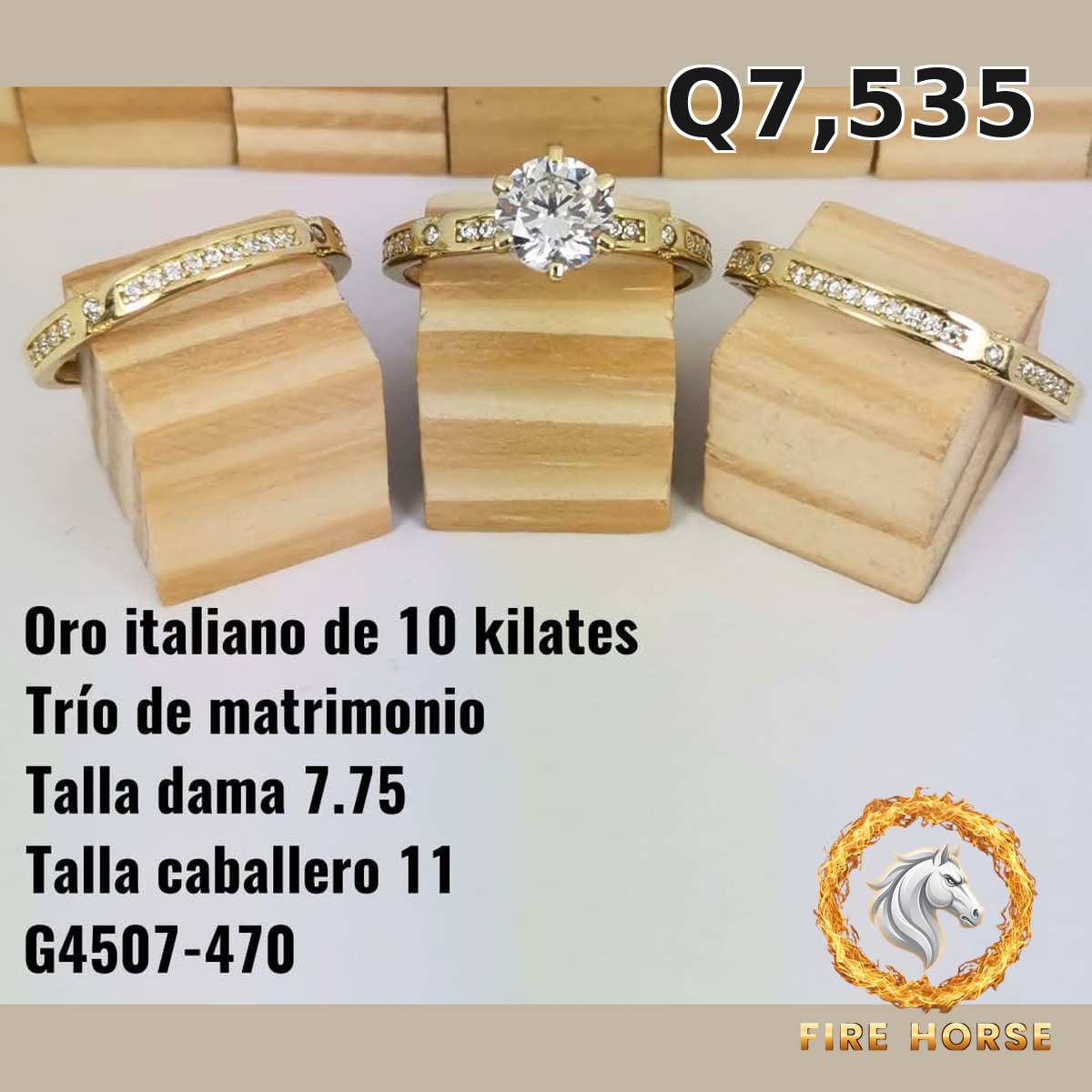 Trío de matrimonio de oro italiano 10k — G4507-470