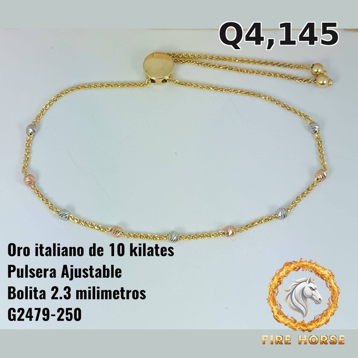 Pulsera ajustable de oro italiano 10k — G2479-250