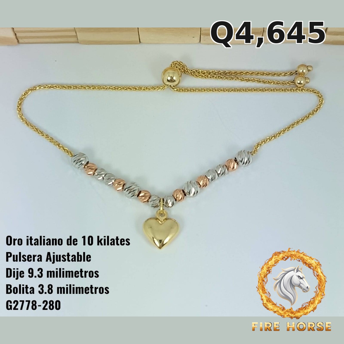 Pulsera ajustable de oro italiano 10k — G2778-280