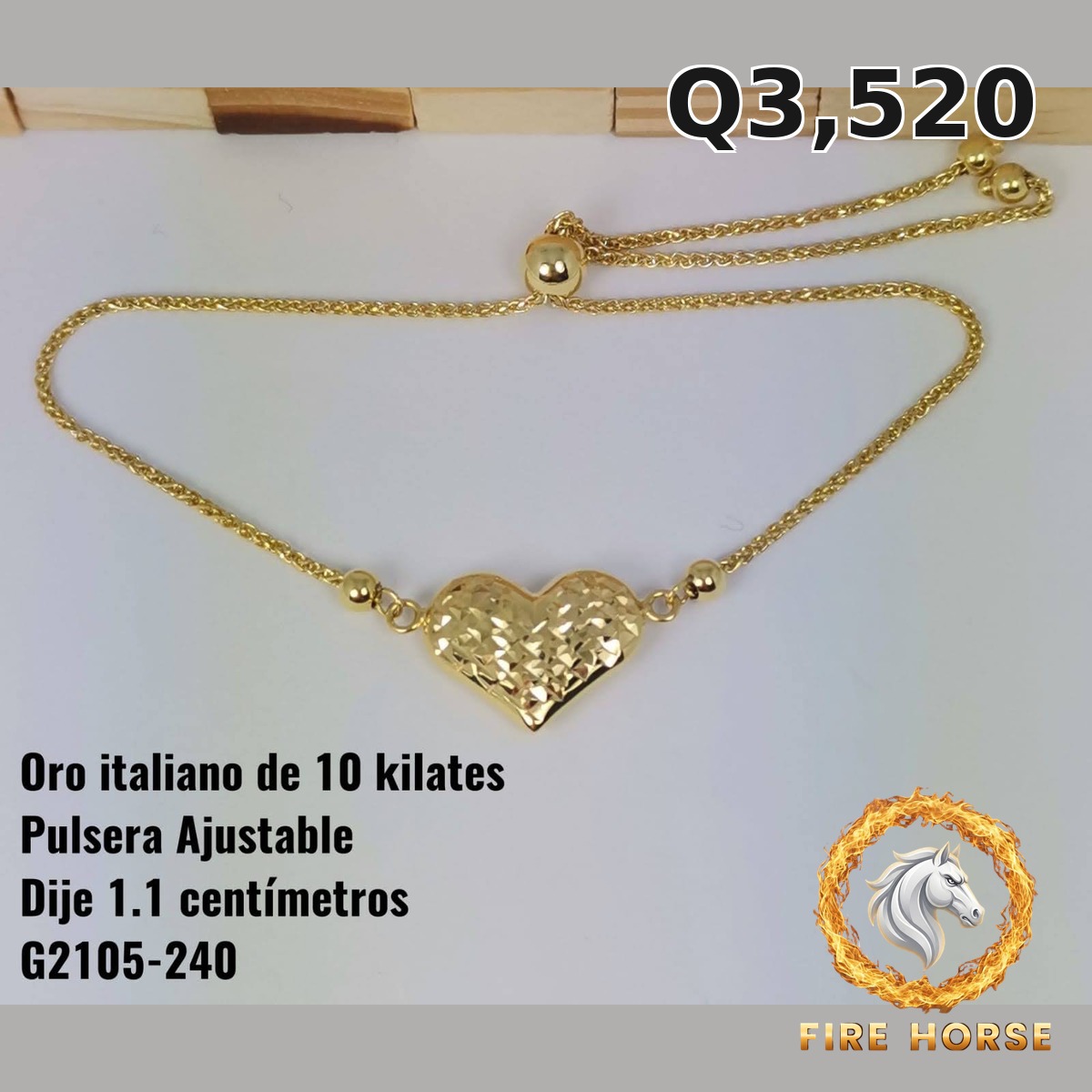 Pulsera ajustable de oro italiano 10k — G2105-240